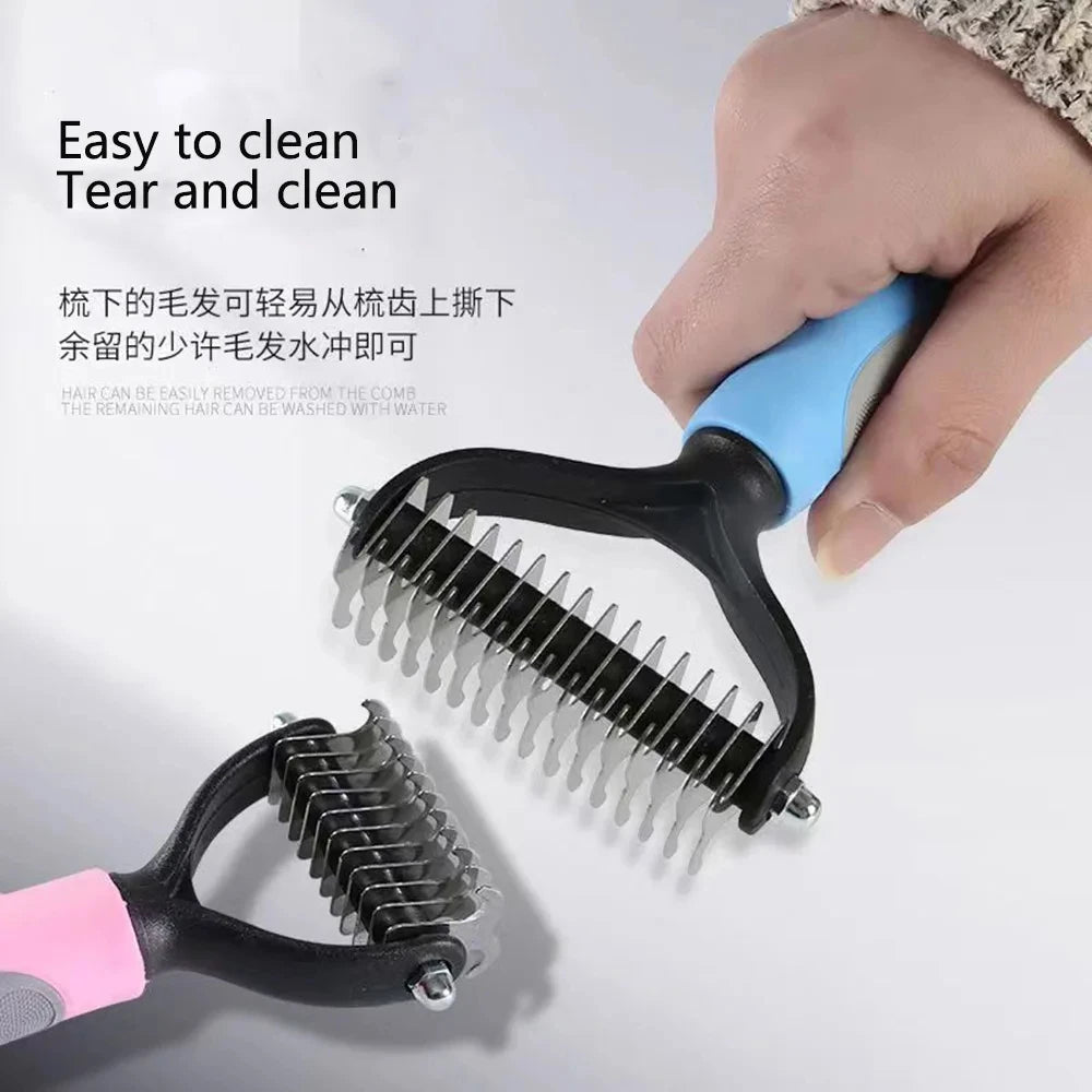 Professional Pet Deshedding Brush – Dog & Cat Hair Remover Comb with Knot Cutter for All Coat Types