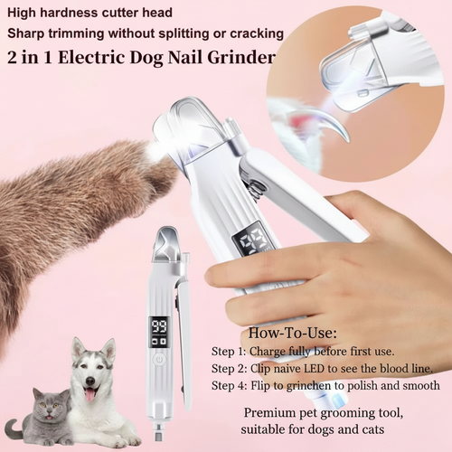 2-in-1 Electric Pet Nail Trimmer & Grinder with LED Light – Quiet Dog & Cat Nail File