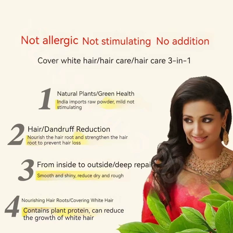 Natural Henna Hair Dye Powder — Ammonia-Free Color for Black, Brown & Indigo