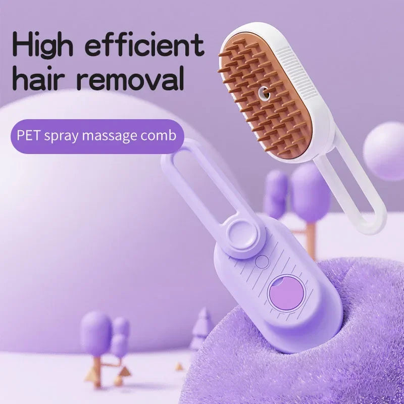 3-in-1 Electric Steam Pet Brush — Essential Oil Spray, Massage & Hair Removal for Dogs & Cats