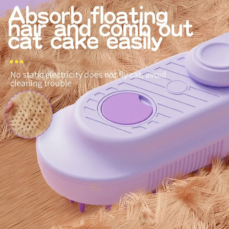 3-in-1 Electric Steam Pet Brush — Essential Oil Spray, Massage & Hair Removal for Dogs & Cats