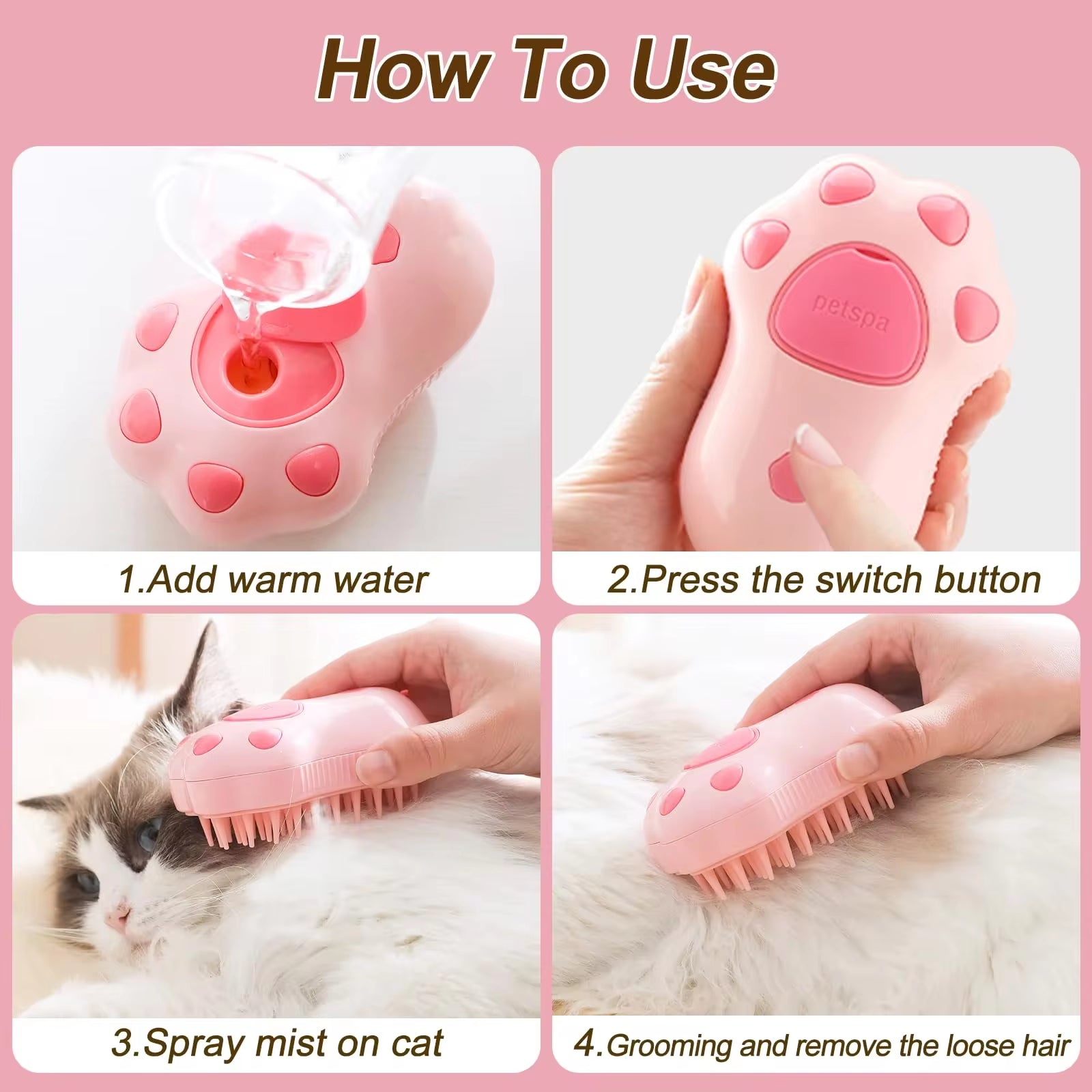3-in-1 Electric Steam Pet Brush — Spray, Massage & Hair Removal Comb for Dogs & Cats