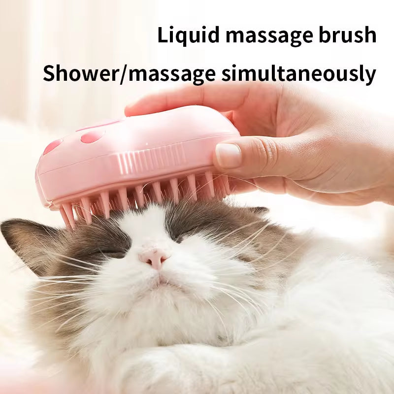 3-in-1 Electric Steam Pet Brush — Spray, Massage & Hair Removal Comb for Dogs & Cats