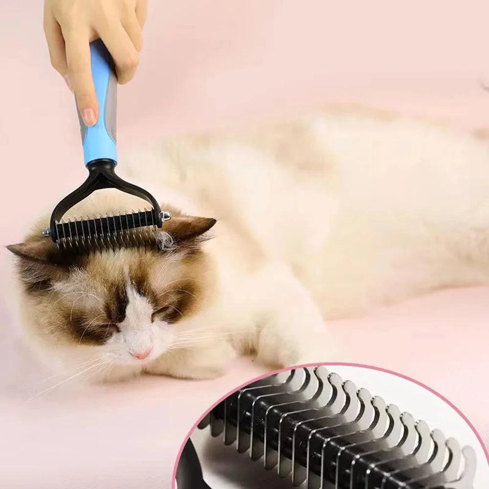 Professional Pet Deshedding Brush – Dog & Cat Hair Remover Comb with Knot Cutter for All Coat Types