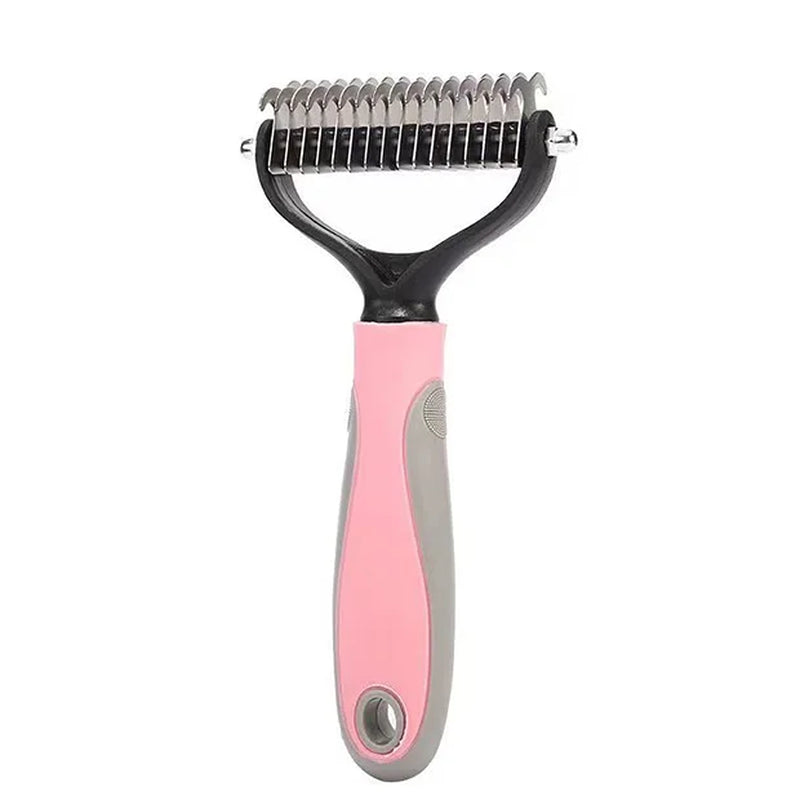 Professional Pet Deshedding Brush – Dog & Cat Hair Remover Comb with Knot Cutter for All Coat Types