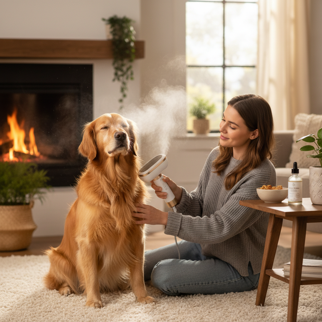 3-in-1 Electric Steam Pet Brush — Essential Oil Spray, Massage & Hair Removal for Dogs & Cats